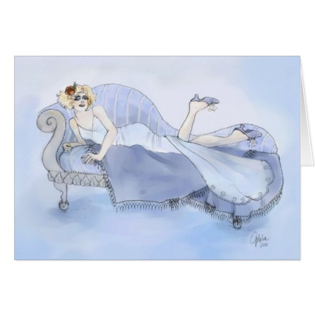 Bladblomma i blått hälsningskort (Framsidan Horizontal)