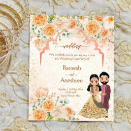 Bladblommor från indiskt par bröllopsinbjudan temp