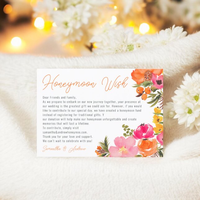 Bladblommor från orange som önskar sig bra bröllop tilläggskort (Bold orange flowers wishing well wedding enclosure card)