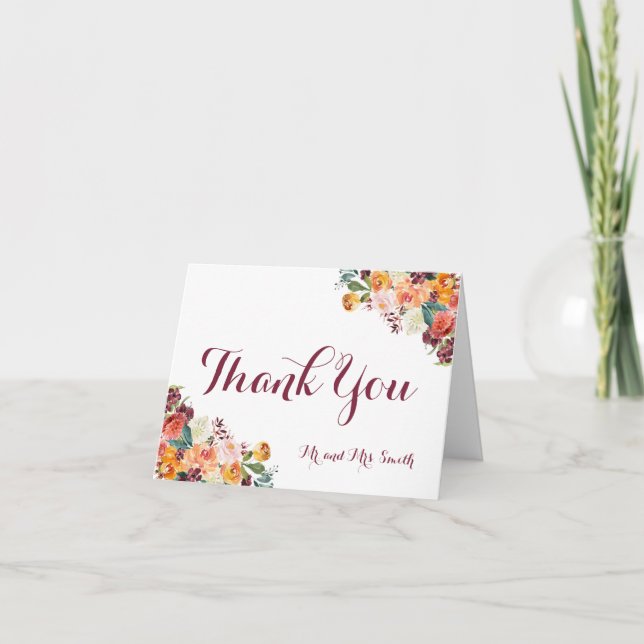 Bladblommor och tackkort, Orange Maroon Anteckningskort (Framsida)