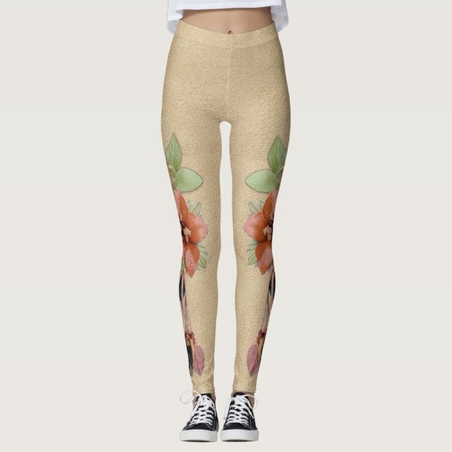 Bladblommor på Butter Cream Suede Leggings (Framsida)