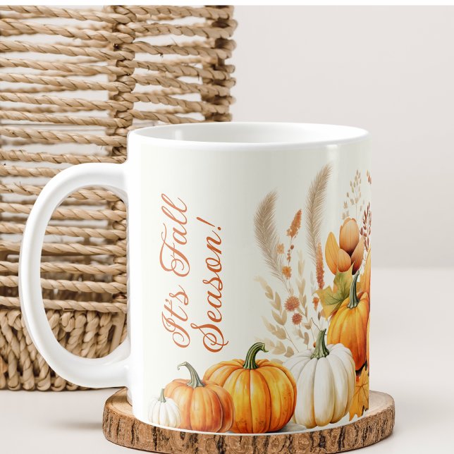 Bladblommor Vitpumpkin Thanksgiving Middag Kaffemugg (Skapare uppladdad)