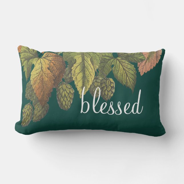 Bladda Modern Vintage Flowers på Emerald Grönt Lumbarkudde (Framsida)