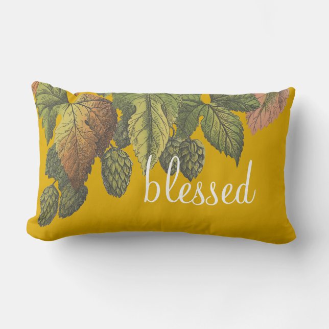 Bladda Modern Vintage Flowers på Mustard-Gult Lumbarkudde (Framsida)