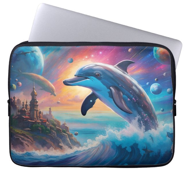 Bladdelfin, fantasi, planeter laptop fodral (Framsidan)