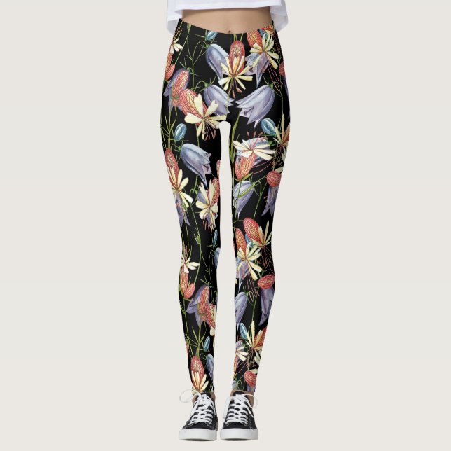 Bladder Campion Klockor: Blommigten Vattenfärg Leggings (Framsida)
