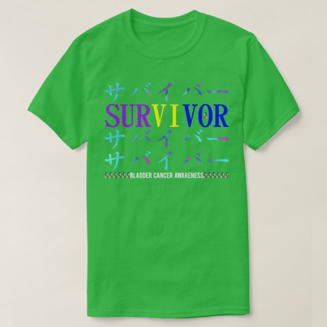Bladder Cancer Awareness Japansk Survivor Gift T Shirt (Design framsida)