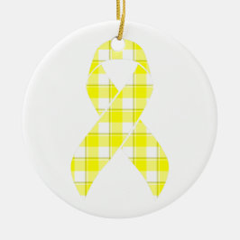 Bladder Cancer Awareness Plaid Yellow Ribbon Julgransprydnad Keramik