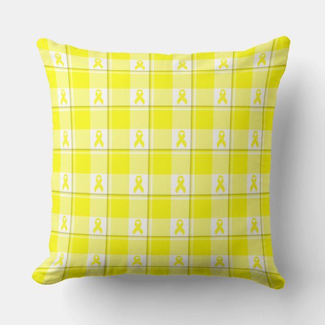 Bladder Cancer Awareness Plaid Yellow Ribbon Kudde (Framsida)