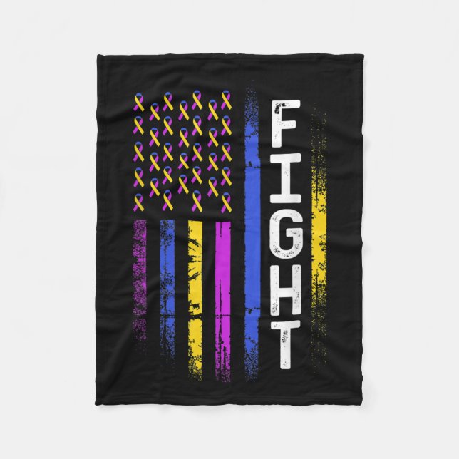 Bladder Cancer Flagga Lila Gult Blue Ribbon Awar Fleecefilt (Framsidan)