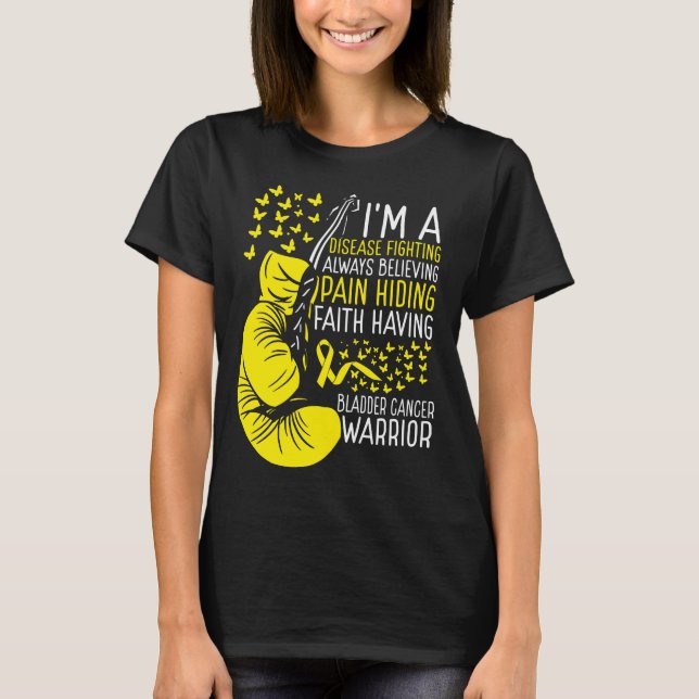 Bladder Cancer Warrior Awareness Ribbon Disease T Shirt (Framsida)