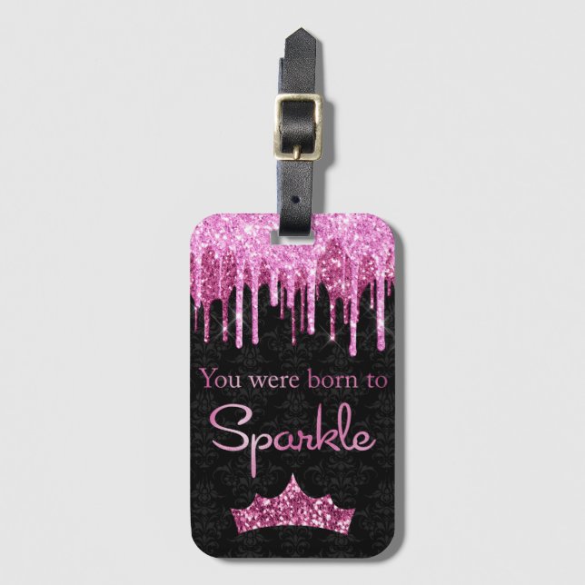 Bläddra Glitter Rosa Black Born till Gnistra Bagagebricka (Framsida vertikal)