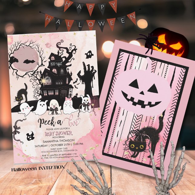 Bläddra i en Boo Baby Shower-inbjudan - Spooky Hou Inbjudningar (Peek a Boo Baby Shower Invitation - Spooky House)