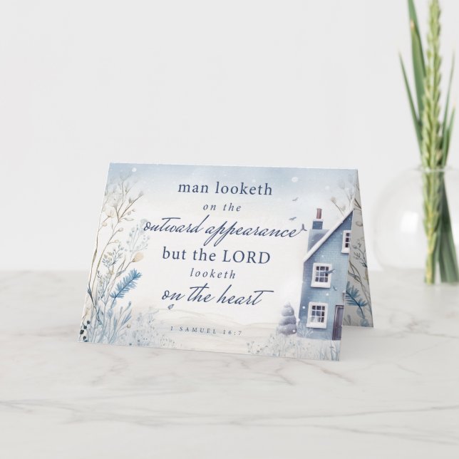 Bläddra i sidled 1 Samuel 16:7, blå vattenfärg Tack Kort (Framsida)
