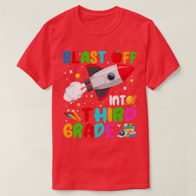 Bläddra in i tredje Klass-raketen Rymden bakåt T Shirt (Design framsida)