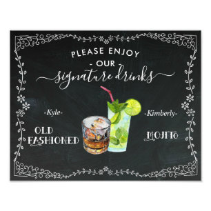 Bläddra och trimma Namnteckning Drink Chalkboard-t Fototryck