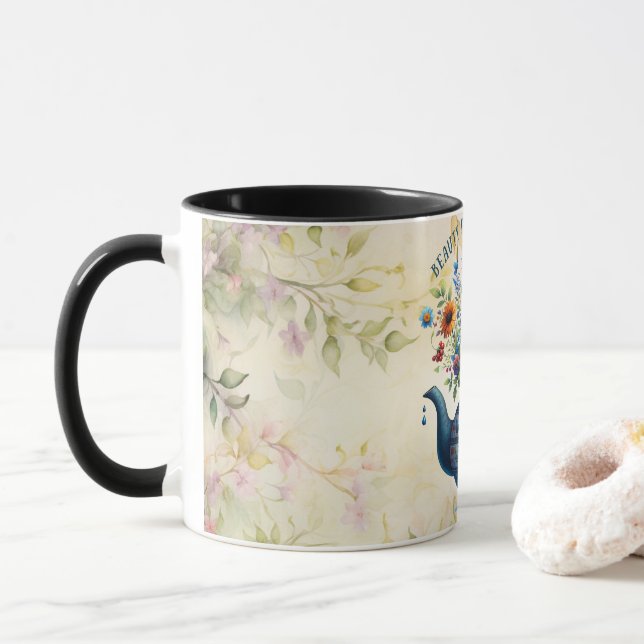 Bläddra, omvänd kaffe Mugg med Blommigt (Med munk)