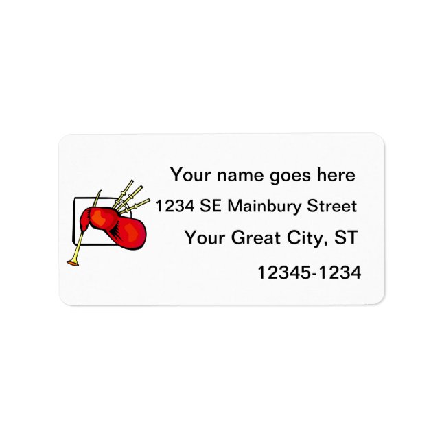 Bläddra, röd och brun grafik adressetikett (Framsidan)