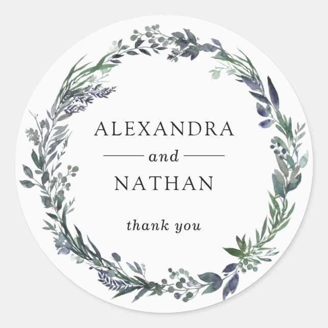 Bläddra vattenfärgsutandning | BRÖLLOP Runt Klistermärke (Framsida)