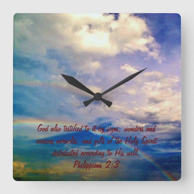 Bläddra versalklocka - hebreer 2:4 fyrkantig klocka (Framsida)