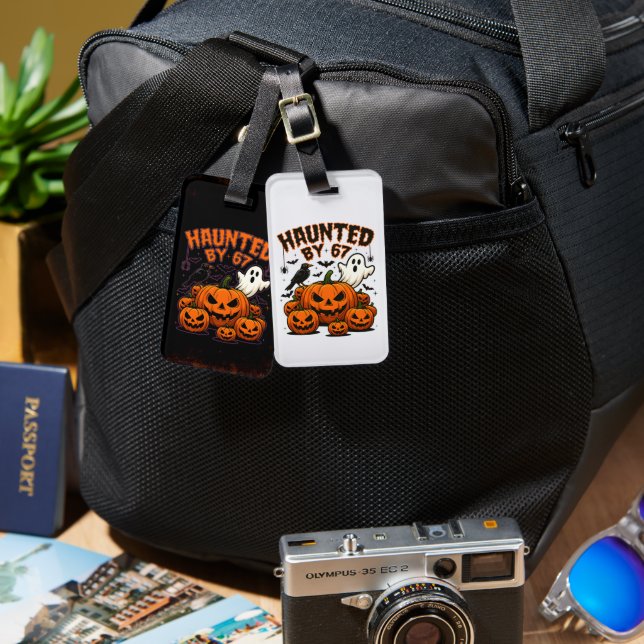 Bläddrad av 67 luster och pumpkin Halloween Bagagebricka (Fram & Baksida)