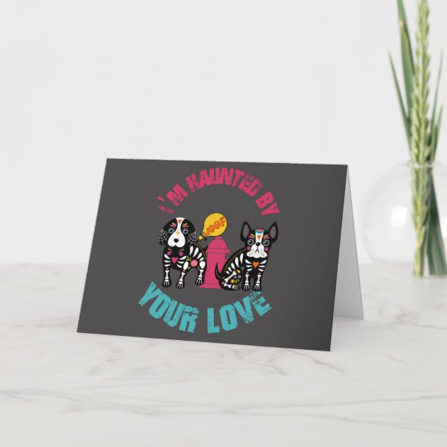 Bläddrad av din Kärlek Sugar Skull Hund Kort (Framsida)