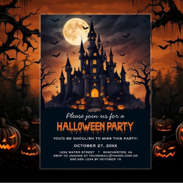 Bläddrad Castle Fladdermus Träd-talesman Halloween Inbjudningar (Skapare uppladdad)