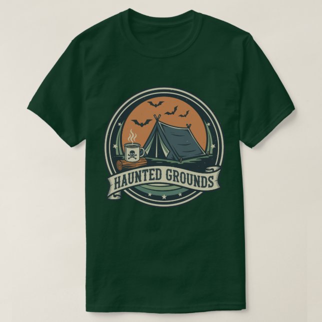 Bläddrad grogrund Spooky Camping Coffee Design T Shirt (Design framsida)