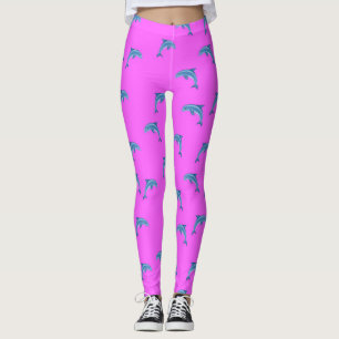 Blådelfiner på rosa, djurmatta, tecknad leggings