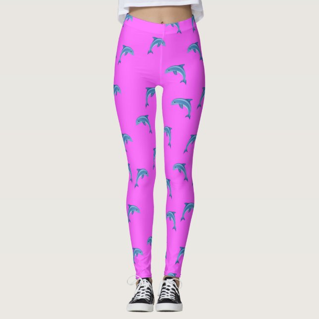 Blådelfiner på rosa, djurmatta, tecknad leggings (Framsida)