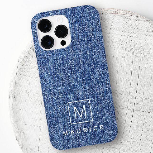 Blådenim monogram ursprungligt anpassat namn (Blue denim monogram initial custom name Case-Mate iPhone case
)