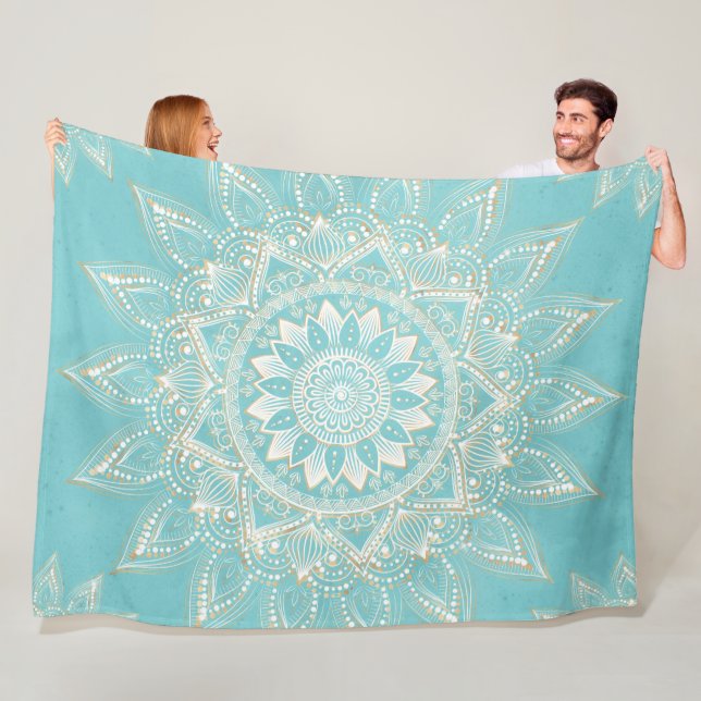 Blådesign elegant White Guld Mandala Himmel Blue Fleecefilt (På plats)