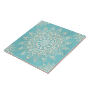 Blådesign elegant White Guld Mandala Himmel Blue Kakelplatta