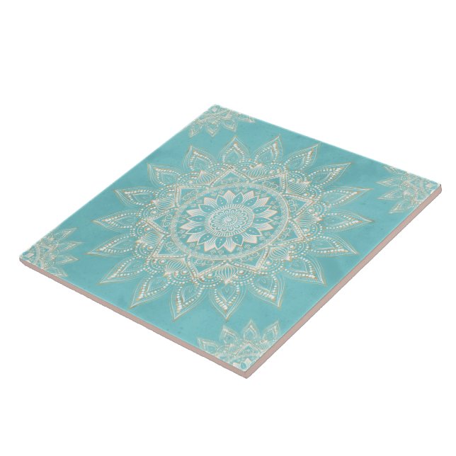 Blådesign elegant White Guld Mandala Himmel Blue Kakelplatta (Sidan)