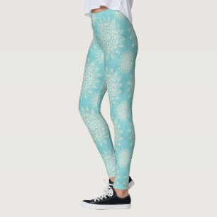 Blådesign elegant White Guld Mandala Himmel Blue Leggings