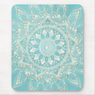 Blådesign elegant White Guld Mandala Himmel Blue Musmatta