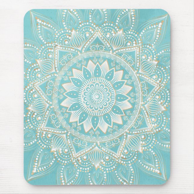 Blådesign elegant White Guld Mandala Himmel Blue Musmatta (Framsidan)