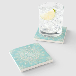 Blådesign elegant White Guld Mandala Himmel Blue Stenunderlägg