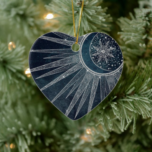 Blådesign för elegant vid Silver Sol, Doodle Manda Julgransprydnad Keramik (Träd)