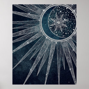 Blådesign för elegant vid Silver Sol, Doodle Manda Poster