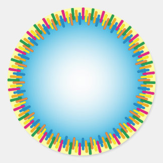 Blådesign med färgstark gräns runt klistermärke