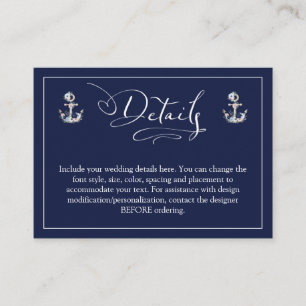 Blådetaljer i bröllop Nautical Blommigt Anchor Nav Tilläggskort