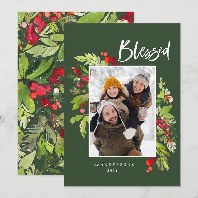 Bladfärgad grönt i blad/barr jul julkort (Fram/baksida)