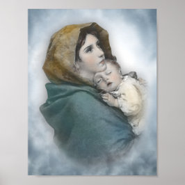 Bladfärgad Mor och Baby Jesus vattenfärg Poster