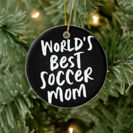 Bladfärgad och vit fotopul i mamma, bästa fotboll julgransprydnad keramik
