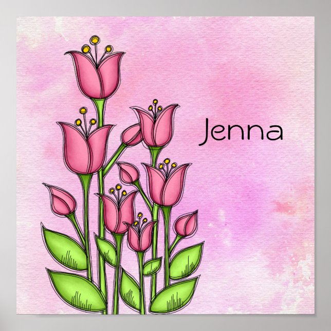 Bladfärgad vattenfärg Doodle Flower Poster (Framsidan)