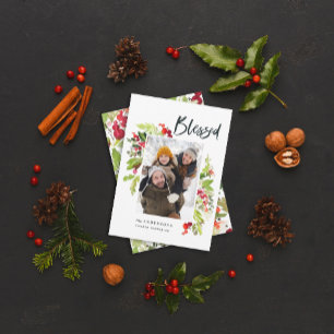 Bladfärgat vattenfärgblad 1 fotojulad rött julkort
