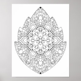 Bladformad blomster-mandala för vuxna att färglägg poster