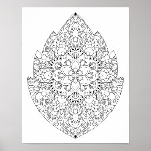 Bladformad blomster-mandala för vuxna att färglägg poster