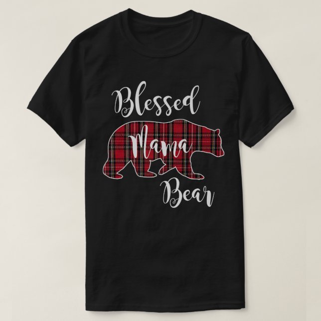 Bladhaltig Mamma Bear Red Tartan Play Mönster Mamm T Shirt (Design framsida)
